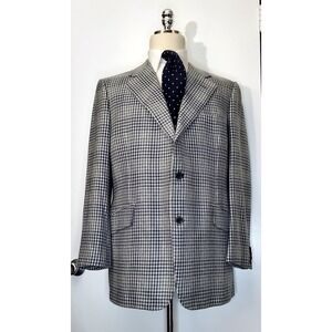 Vtg Turnbull & Asser Mens Sport Coat Gray 100% Houndstooth Jacket Blazer ~46R